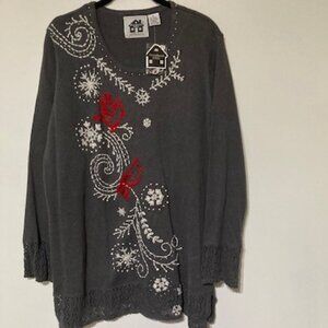 Storybook Knits "Cardinal Wonderland" Christmas Sweater, Size 1X, New with Tags
